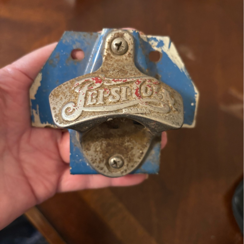 Vintage Pepsi-Cola Wall-Mounted Bottle Opener in Blue and Silver - Picture 2 of 5